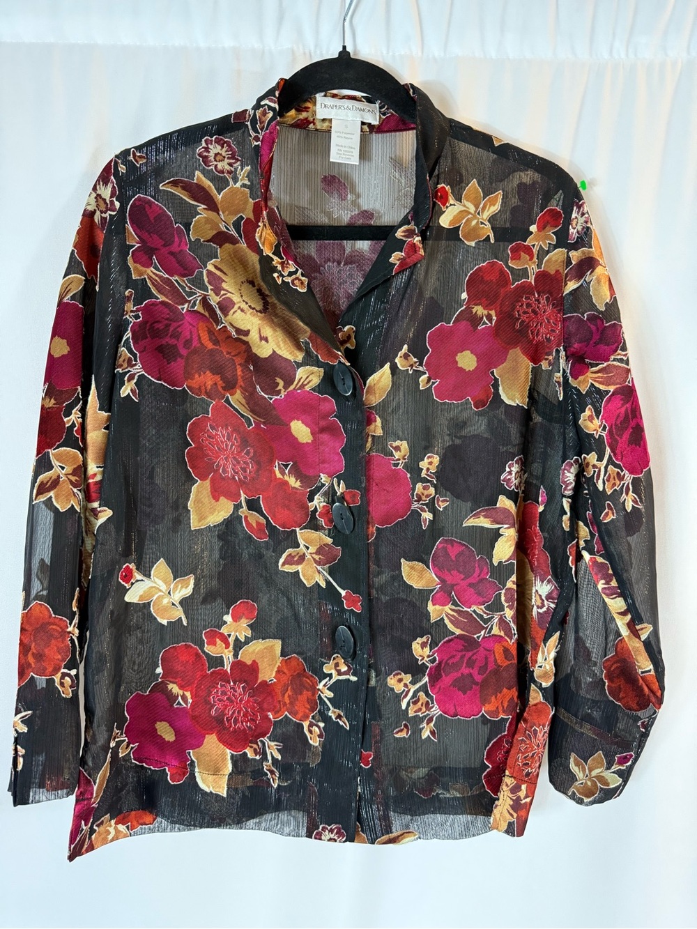 Drapers & Damon’s Black Floral Button-Front Shirt - Magenta & Gold size: S